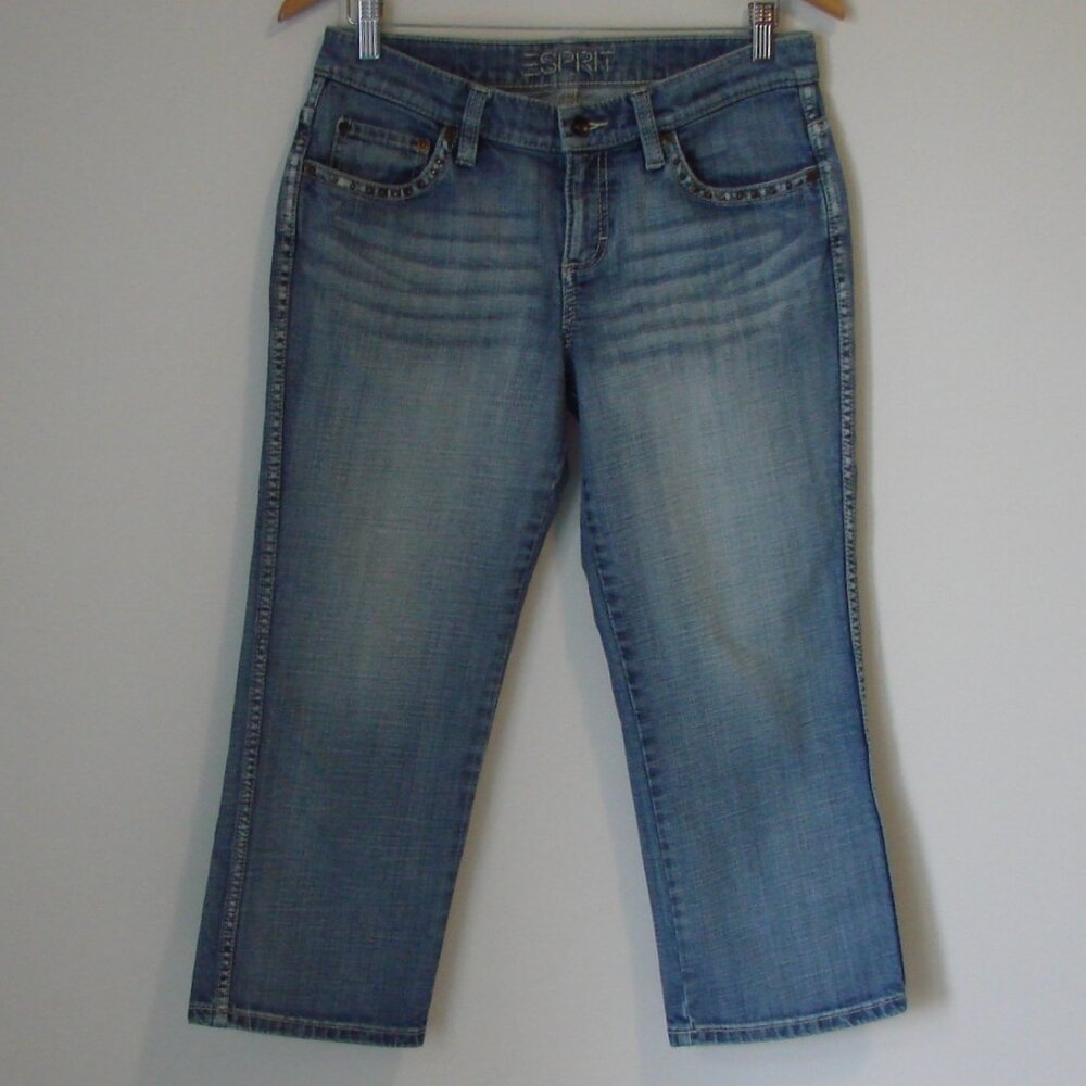 Vintage Y2K Esprit Denim Cropped Capri Jeans Wide Leg Embroidered Studs 10